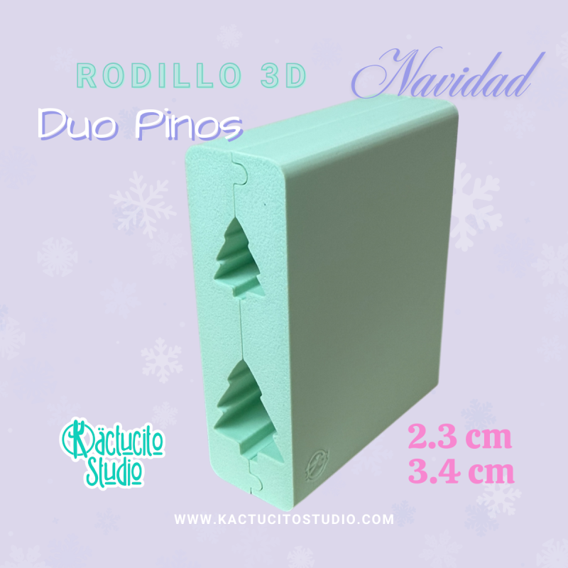 Rodillo 3D Duo Pinos Navidad 2.3 y 3.4 cm | Kactucito Studio
