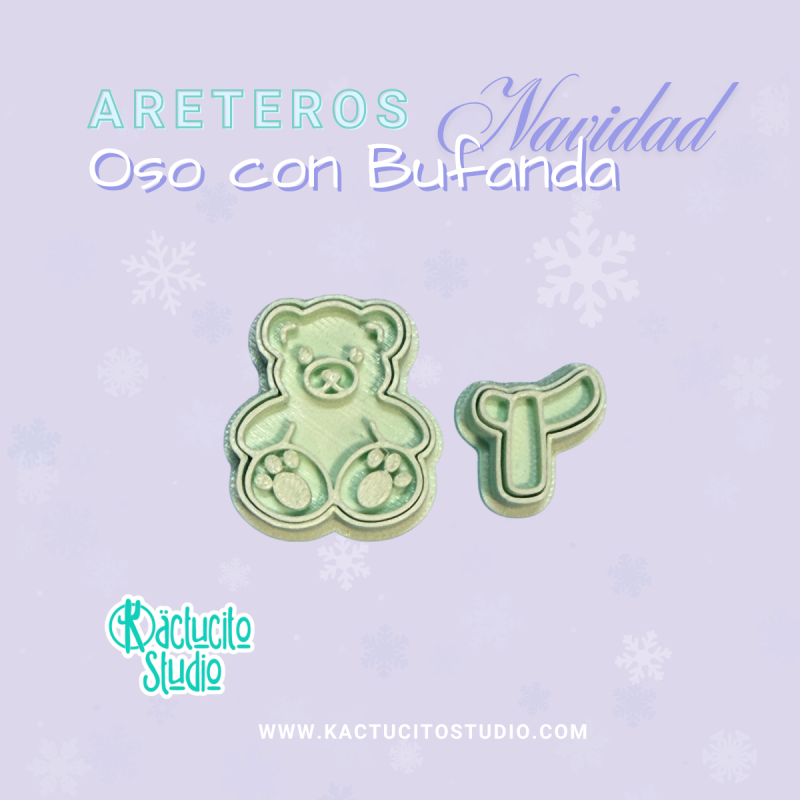 Cortador para aretes de oso navideño | Kactucito Studio