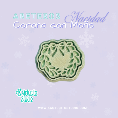 Cortador aretero corona navideña con moño | Kactucito Studio