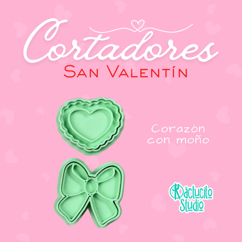 Cortadores Corazón con Moño San Valentín | Kactucito Studio