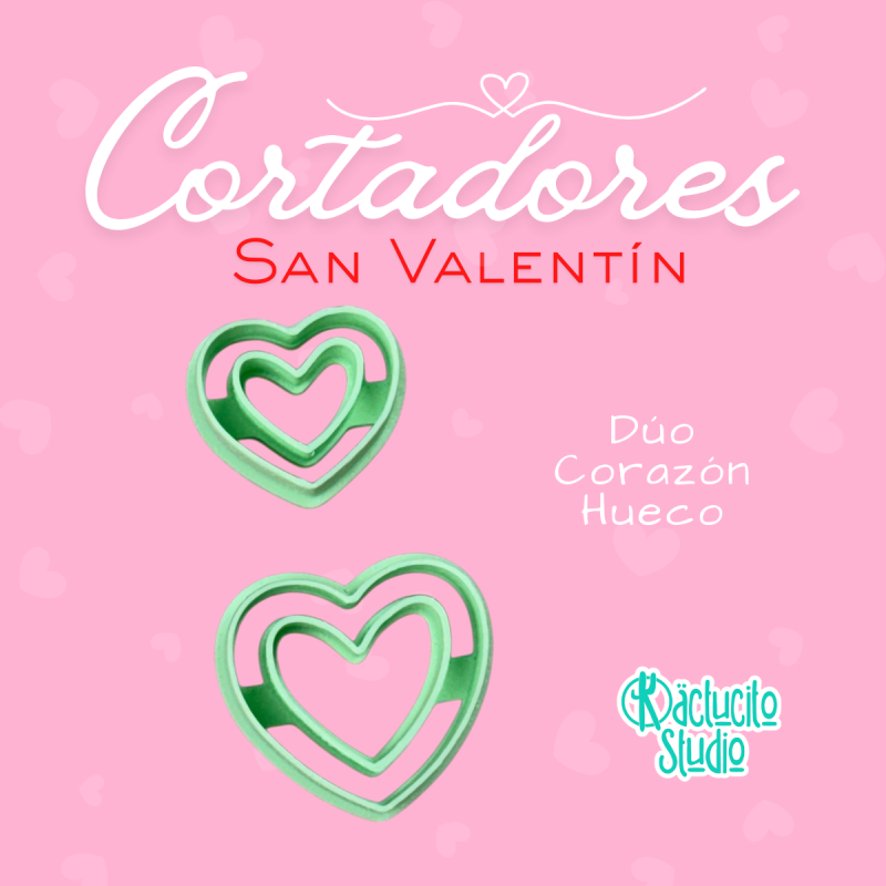 Dúo Corazón Hueco Cortadores San Valentín | Kactucito Studio