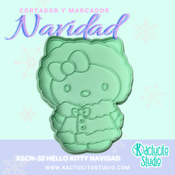Cortador Hello Kitty vestida con abrigo Navideño | Kactucito Studio