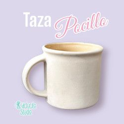 Taza estilo pocillo para pintar o decorar con pasta flexible, esmaltada por dentro funcional para bebida frias o calientes.