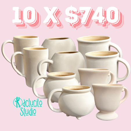 Paquete 10 Tazas Básicas para Personalizar | Kactucito Studio