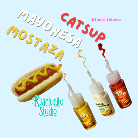 Efectos mostaza, catsup y mayonesa para aretes miniatura de pasta flexible o artesanias de comida