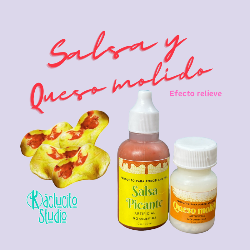 Efecto salsa picante y queso molido para aretes miniatura de pasta flexible o artesanias de comida