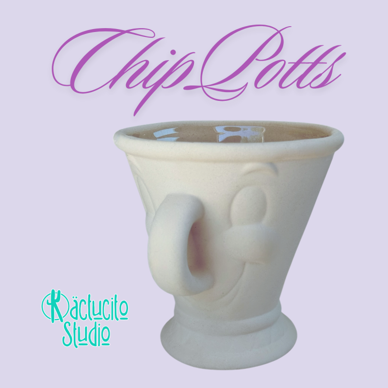 Taza de ceramica para pintar de Chip de La bella y la bestia | Kactucito Studio
