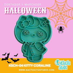 Cortador Hello Kitty Coraline de Halloween | Kactucito Studio