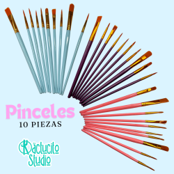 Kit de 10 pinceles surtidos planos, biselados y redondos | Kactucito Studio