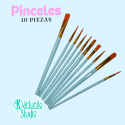 Kit de 10 pinceles surtidos planos, biselados y redondos | Kactucito Studio