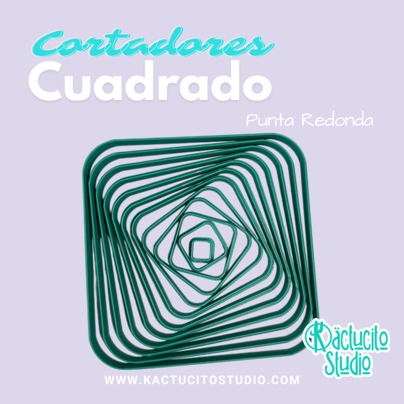 Set de 12 cortadores cuadrados punta redonda | Kactucito Studio