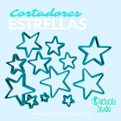 Set de cortadores estrella para galletas o pasta flexible | Kactucito Studio