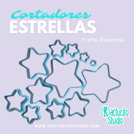 Set de cortadores estrella punta redonda pasta flexible | Kactucito Studio