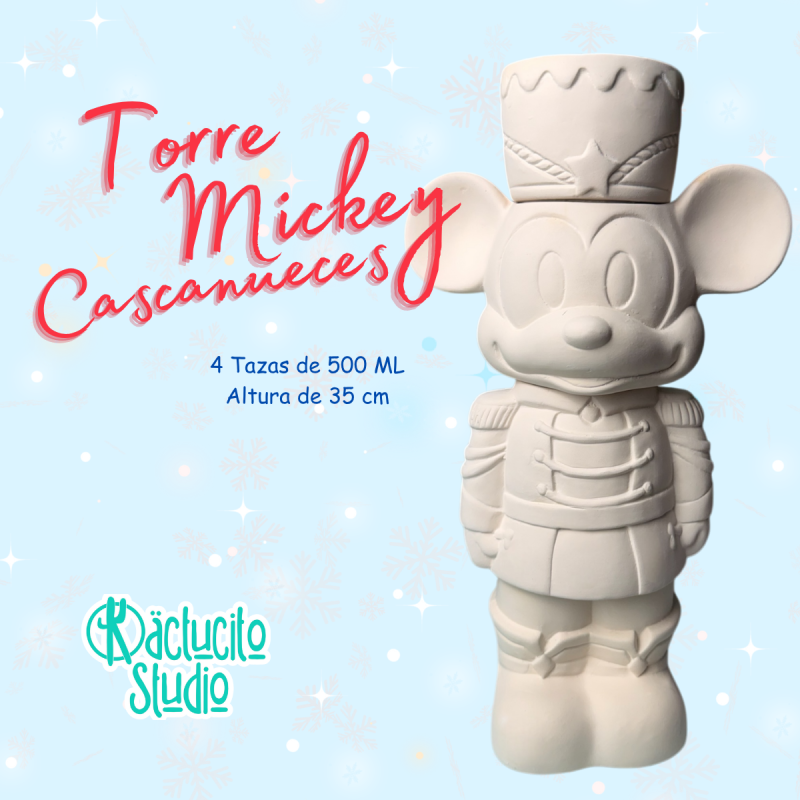 Torre de Mickey Cascanueces 4 Tazas Apilables – Cerámica en Blanco para Pintar