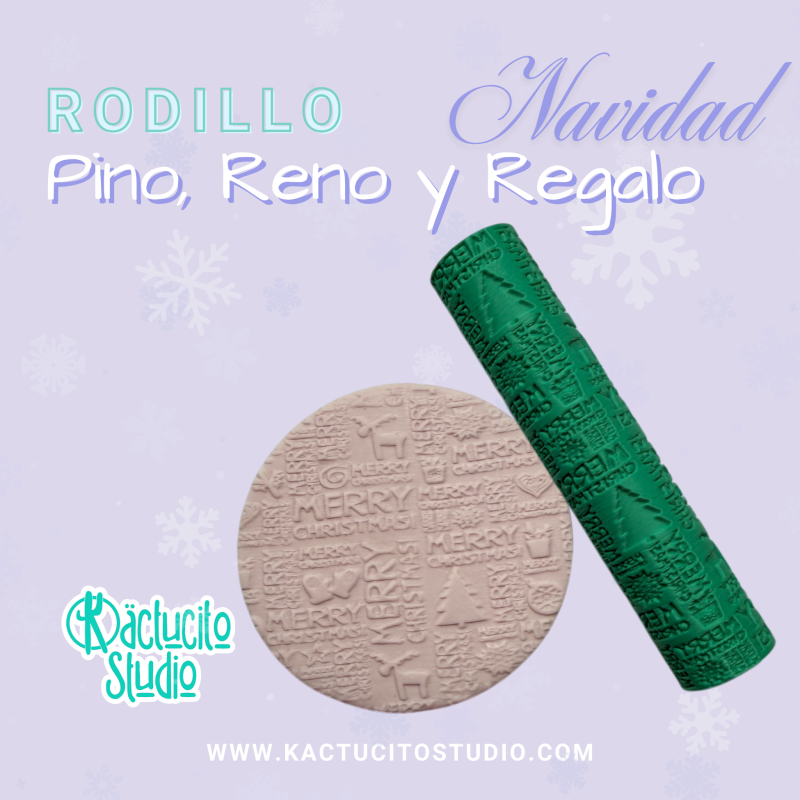 Rodillo pino, reno y regalo Navidad | Kactucito Studio
