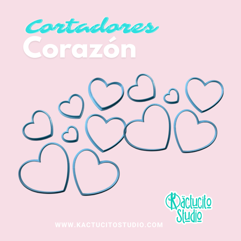 Set 12 cortadores corazón 1cm a 12 cm | Kactucito Studio