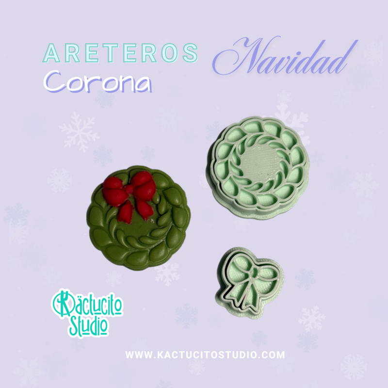 Set de cortadores para aretes Corona navideña | Kactucito Studio